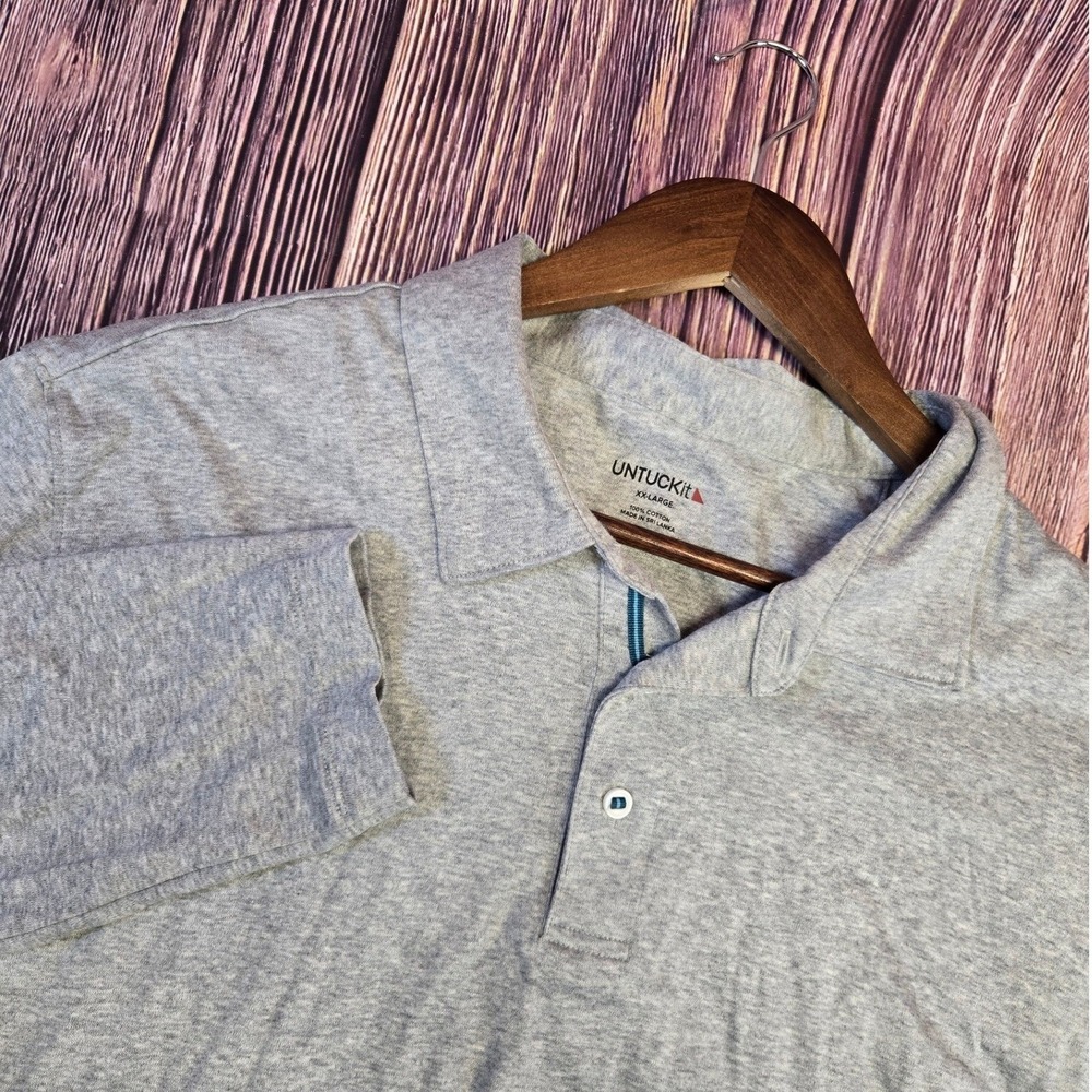 UNTUCKIT Polo Shirt Mens XX-Large Grey Long Sleeve Cotton Jersey Casual Heather